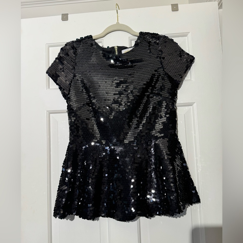 Black Sequin Peplum Top